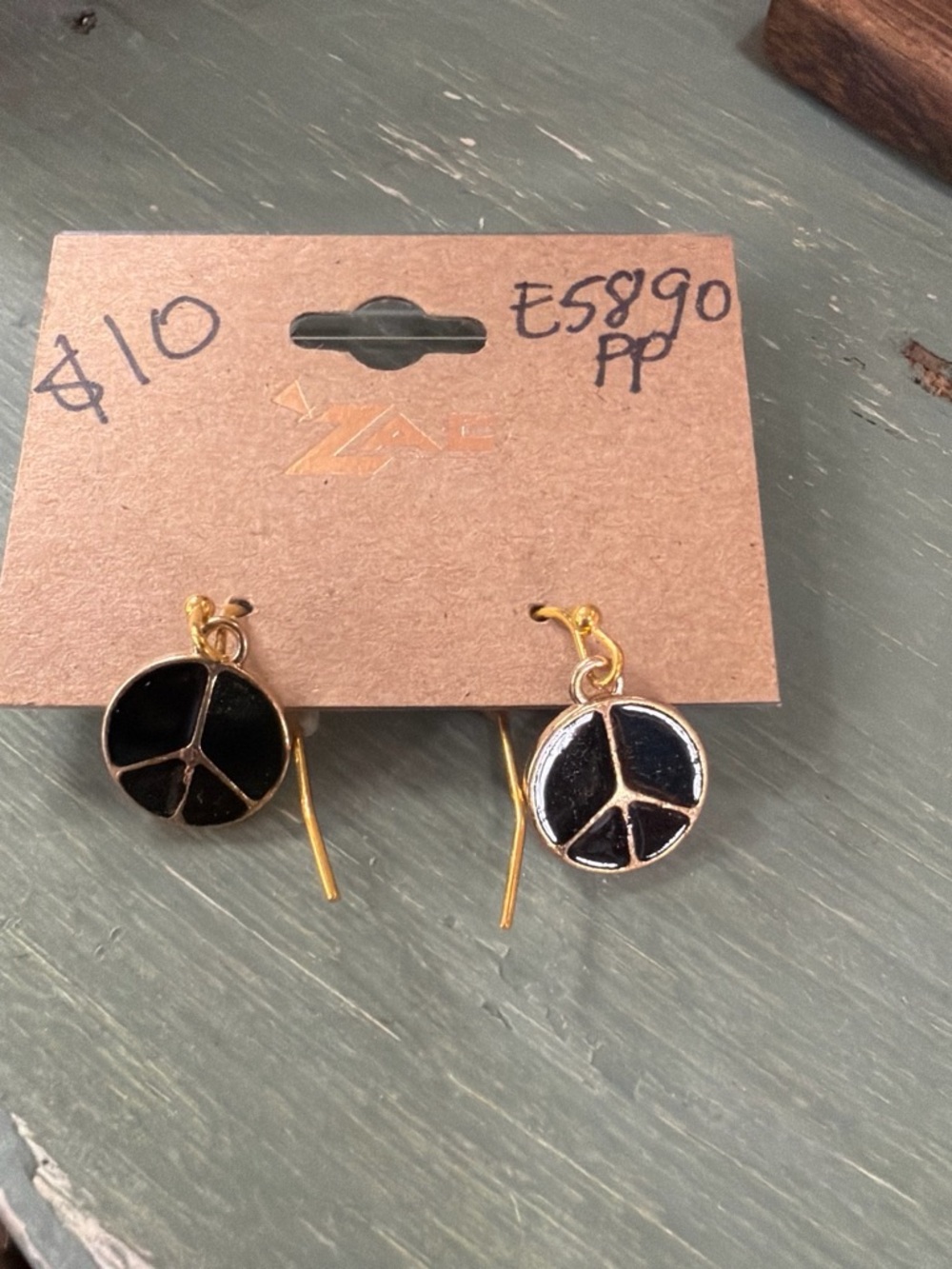 Gold & Black Peace Sign Drop Earrings - Women Jewelry